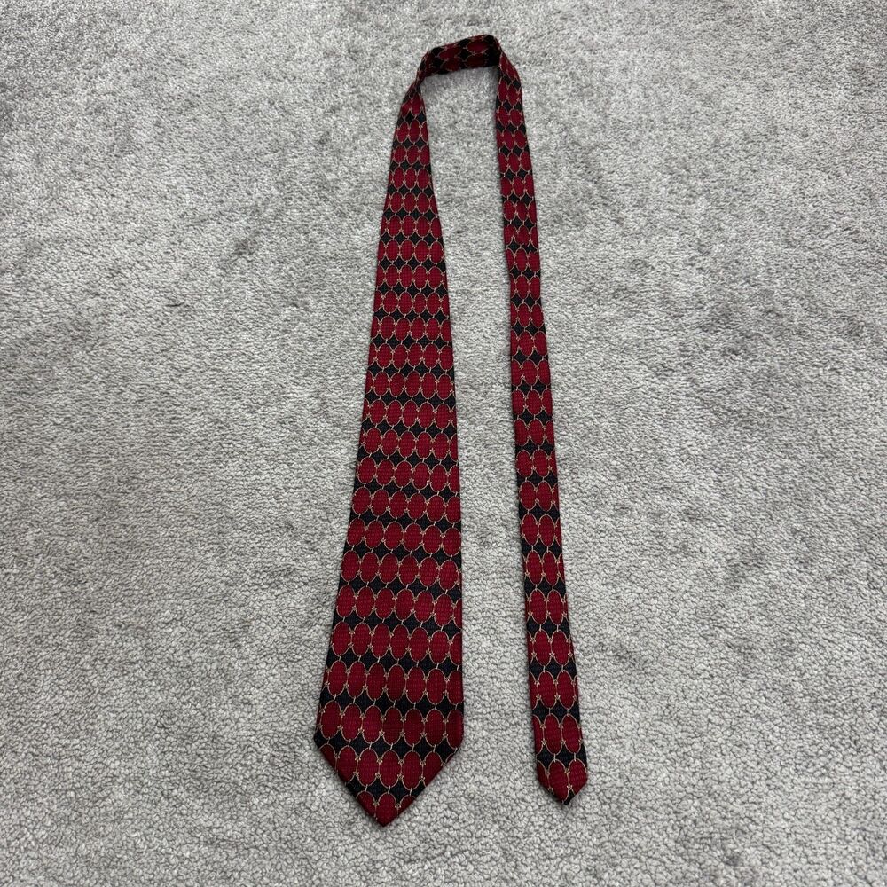 Giorgio Moreschi Vintage 90s Silk Necktie Mens Red Black Gold Geometric Woven